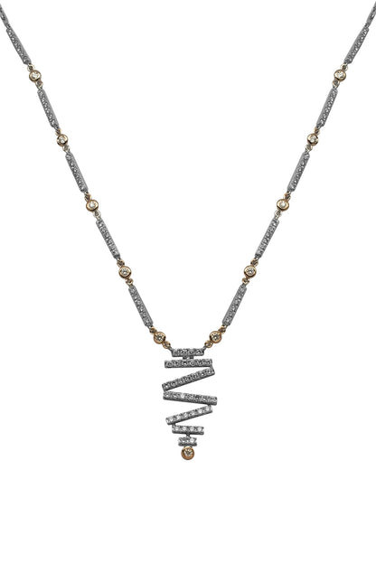 14kt White Finish Diamond Lariat Pendant Necklace