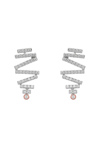 14kt Rose Gold Finish Diamond Lariat Stud Earrings
