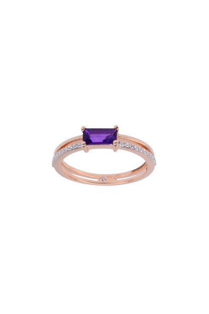 14kt Rose Gold Finish Diamond & Amethyst Ring