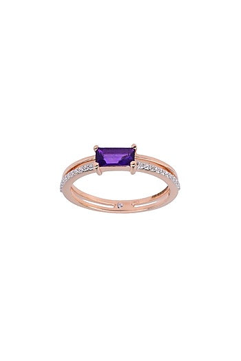 14kt Rose Gold Finish Diamond & Amethyst Ring