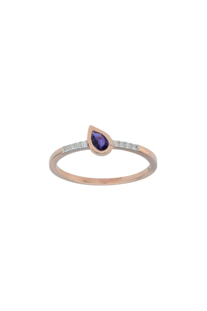 14kt Rose Gold Finish Diamond & Amethyst Ring