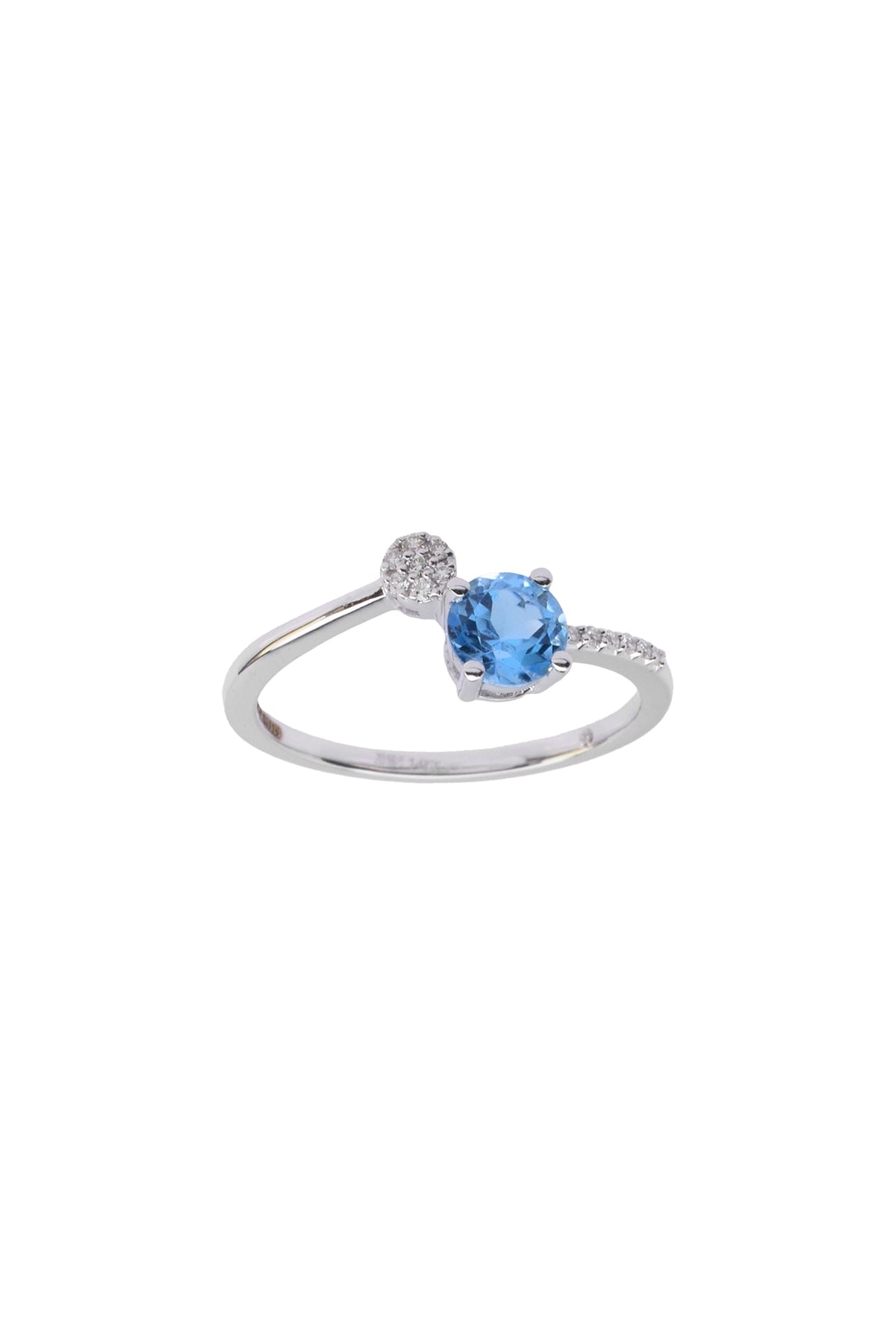 14kt White Finish Diamond & Blue Topaz Ring