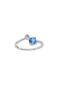 14kt White Finish Diamond & Blue Topaz Ring