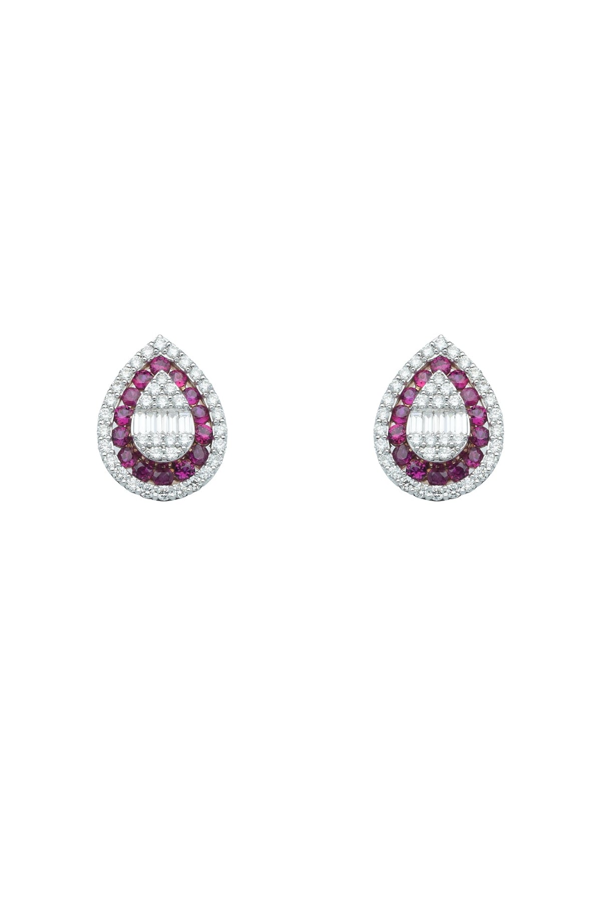 18kt White Finish Ruby Stud Earrings