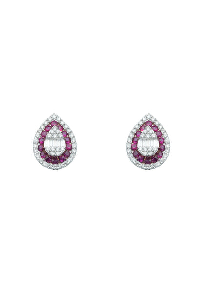 18kt White Finish Ruby Stud Earrings