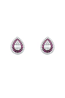 18kt White Finish Ruby Stud Earrings