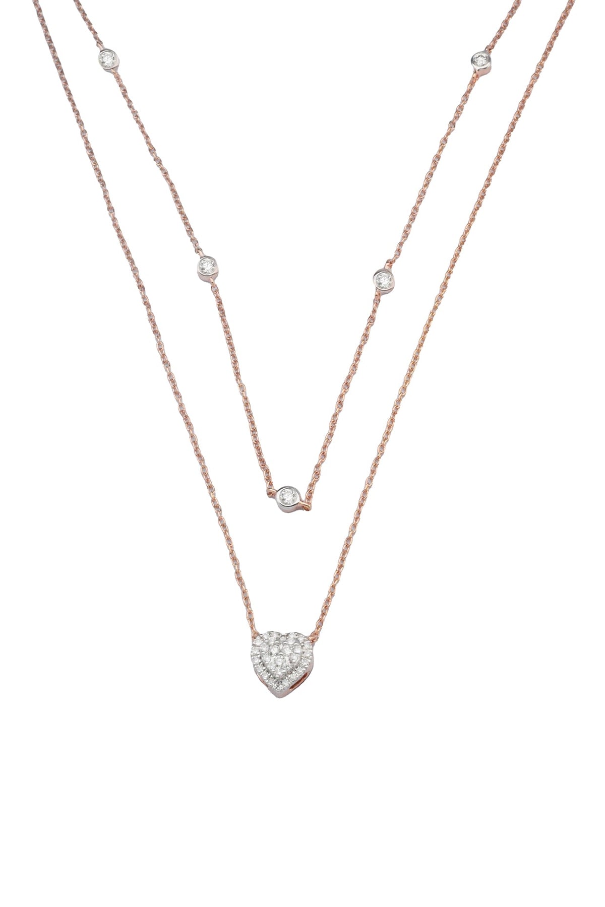 14kt Rose Gold Finish Diamond Layered Necklace