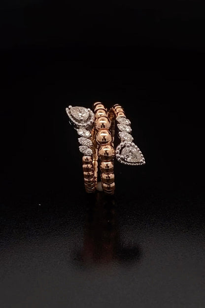 18kt Rose Gold Finish Pear-Cut Diamond Beaded Stackable Ring