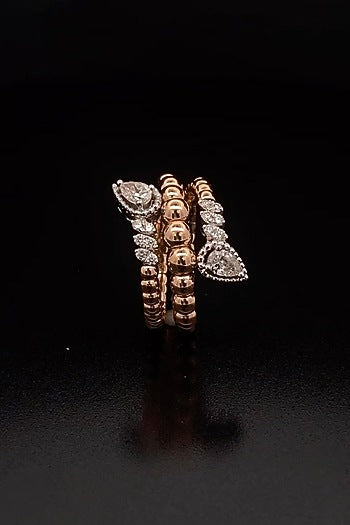 18kt Rose Gold Finish Pear-Cut Diamond Beaded Stackable Ring