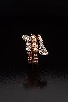 18kt Rose Gold Finish Pear-Cut Diamond Beaded Stackable Ring