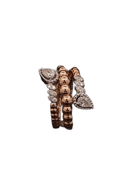 18kt Rose Gold Finish Pear-Cut Diamond Beaded Stackable Ring