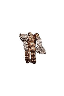 18kt Rose Gold Finish Pear-Cut Diamond Beaded Stackable Ring