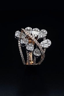18kt Two-Tone Finish Baguette & Round-Shaped Cocktail Ring
