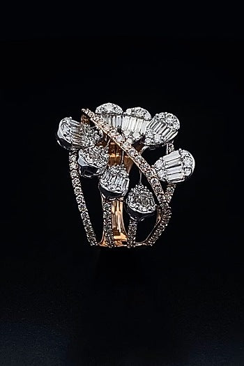 18kt Two-Tone Finish Baguette & Round-Shaped Cocktail Ring