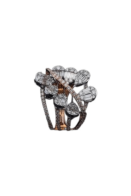 18kt Two-Tone Finish Baguette & Round-Shaped Cocktail Ring