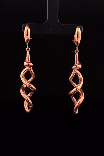 18kt Rose Gold Finish Twisted Helix Drop Earrings