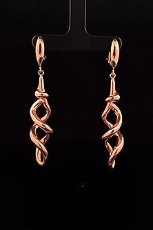18kt Rose Gold Finish Twisted Helix Drop Earrings