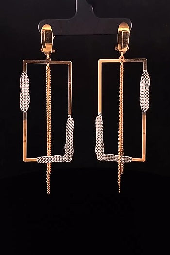 18kt Two Tone Finish Rectangular Drop Earrings