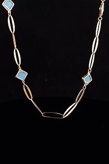 18kt Two Tone Finish Turquoise Diamond-Shape Charm Link Necklace