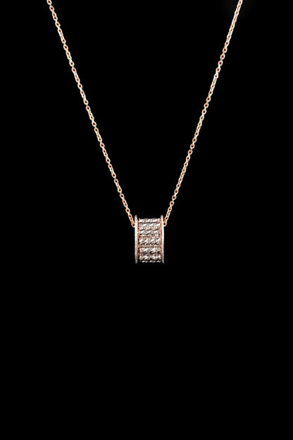 18kt Rose Gold Finish Diamond Pave Barrel Pendant Necklace