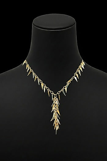 18kt Two Tone Finish Spike Charm Fringe Choker Necklace