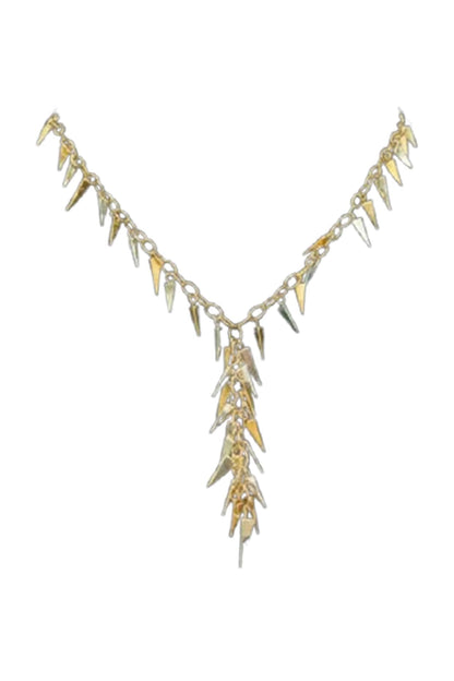 18kt Two Tone Finish Spike Charm Fringe Choker Necklace