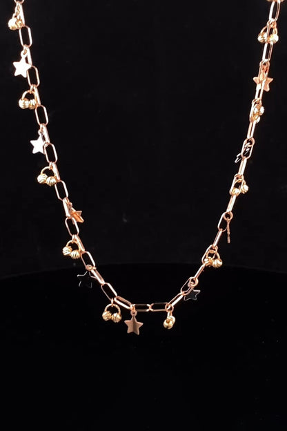 18kt Rose Gold Finish Star & Ball Drop Paper-Clip Necklace