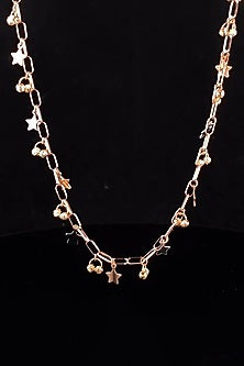 18kt Rose Gold Finish Star & Ball Drop Paper-Clip Necklace