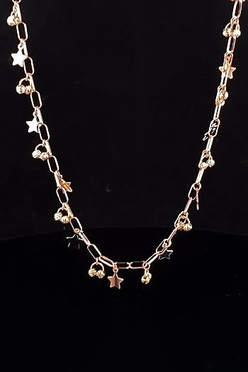 18kt Rose Gold Finish Star & Ball Drop Paper-Clip Necklace