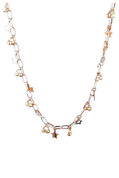 18kt Rose Gold Finish Star & Ball Drop Paper-Clip Necklace