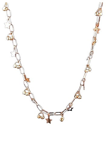 18kt Rose Gold Finish Star & Ball Drop Paper-Clip Necklace