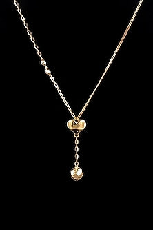 18kt Rose Gold Finish Heart & Ball Drop Lariat-Style Necklace