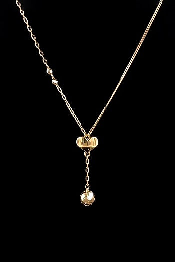 18kt Rose Gold Finish Heart & Ball Drop Lariat-Style Necklace