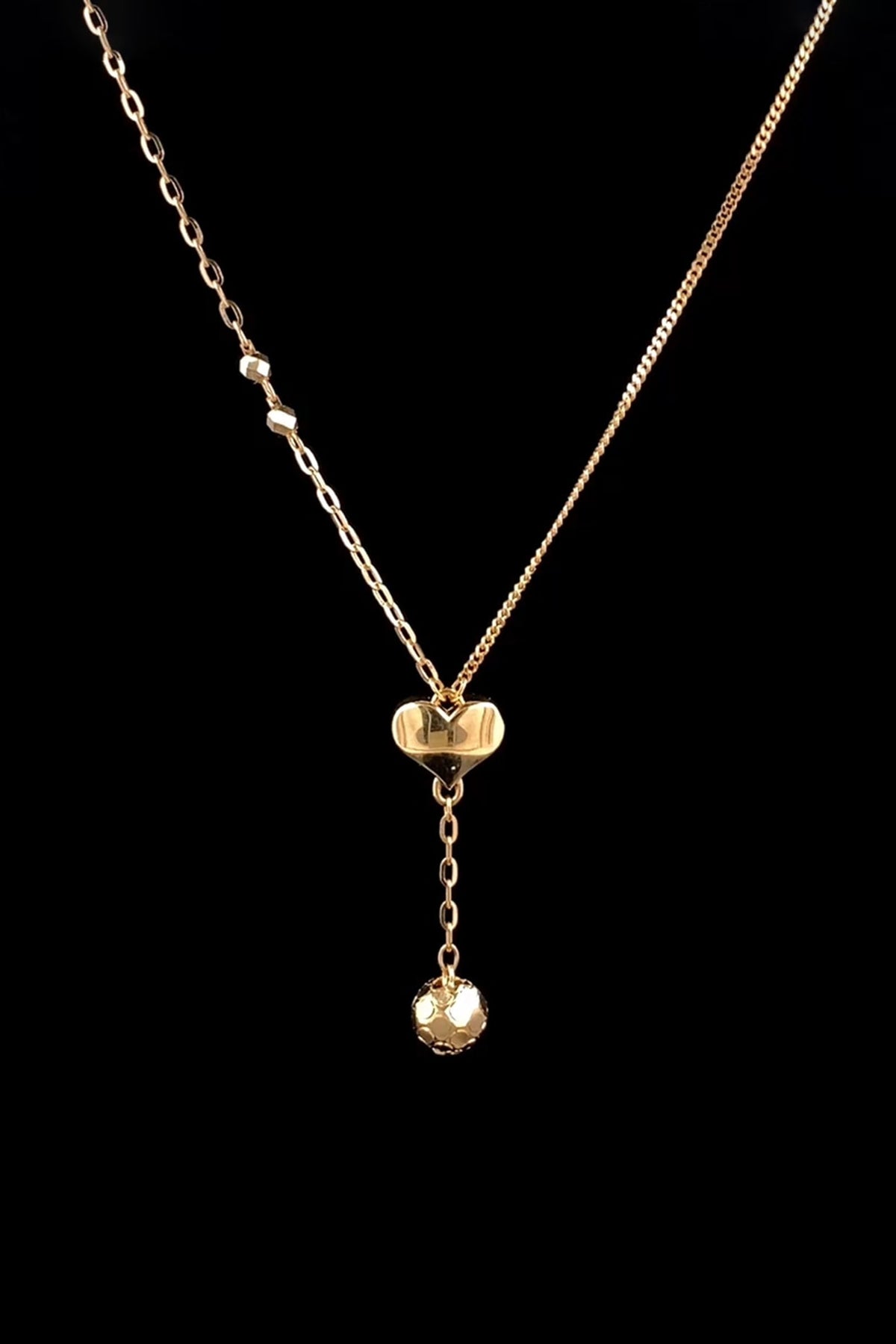 18kt Rose Gold Finish Heart & Ball Drop Lariat-Style Necklace