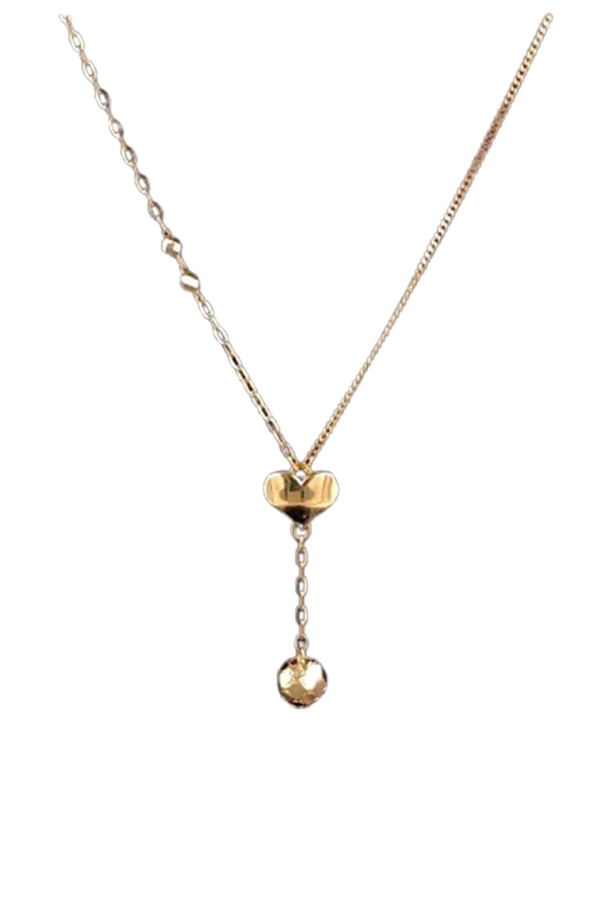 18kt Rose Gold Finish Heart & Ball Drop Lariat-Style Necklace