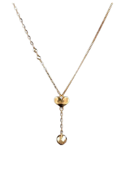 18kt Rose Gold Finish Heart & Ball Drop Lariat-Style Necklace