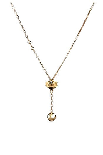 18kt Rose Gold Finish Heart & Ball Drop Lariat-Style Necklace