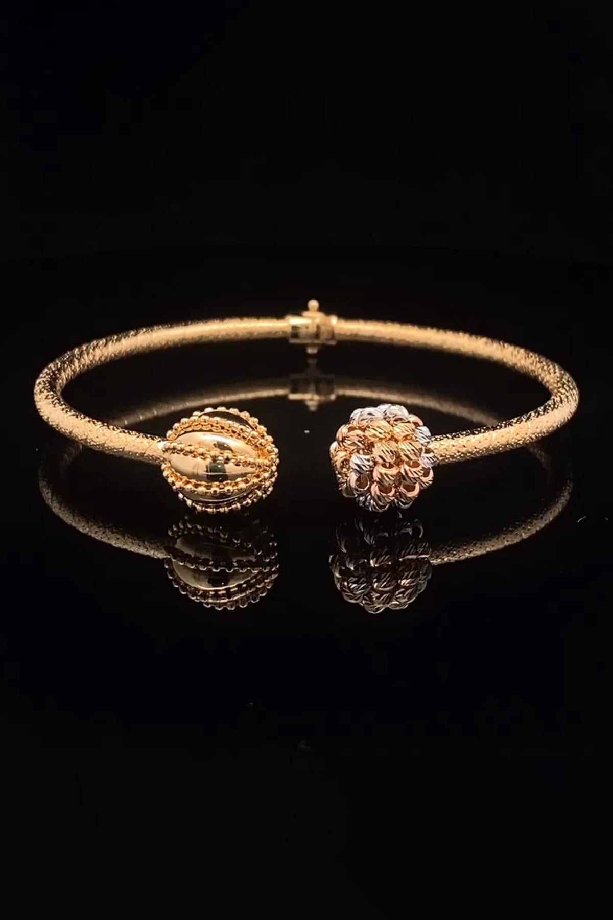 18kt Two-Tone Finish Diamond Beaded Mesh Open Cuff Bangle