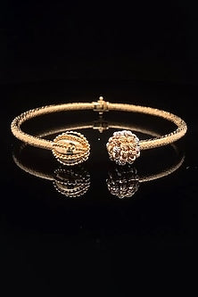 18kt Two-Tone Finish Diamond Beaded Mesh Open Cuff Bangle