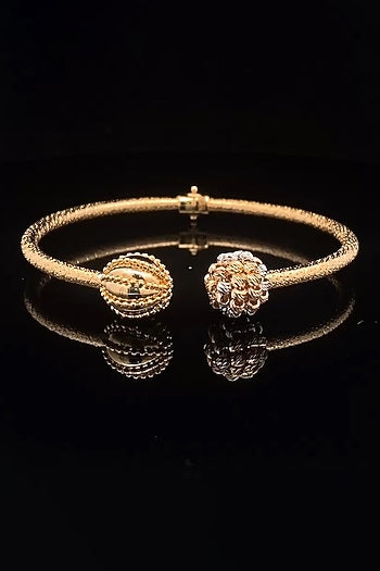 18kt Two-Tone Finish Diamond Beaded Mesh Open Cuff Bangle
