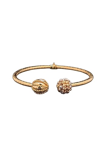 18kt Two-Tone Finish Diamond Beaded Mesh Open Cuff Bangle