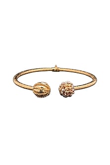 18kt Two-Tone Finish Diamond Beaded Mesh Open Cuff Bangle