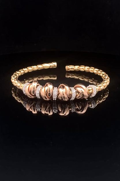 18kt Two-Tone Finish Diamond Knot Cluster Open Cuff Bangle