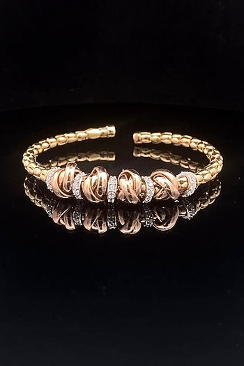 18kt Two-Tone Finish Diamond Knot Cluster Open Cuff Bangle
