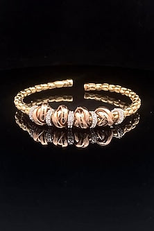 18kt Two-Tone Finish Diamond Knot Cluster Open Cuff Bangle