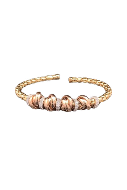 18kt Two-Tone Finish Diamond Knot Cluster Open Cuff Bangle