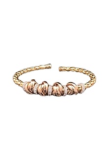 18kt Two-Tone Finish Diamond Knot Cluster Open Cuff Bangle