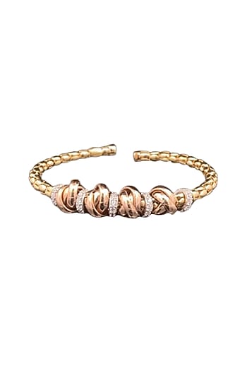 18kt Two-Tone Finish Diamond Knot Cluster Open Cuff Bangle