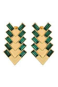 Gold Plated Brass Green Swarovski Stud Earrings