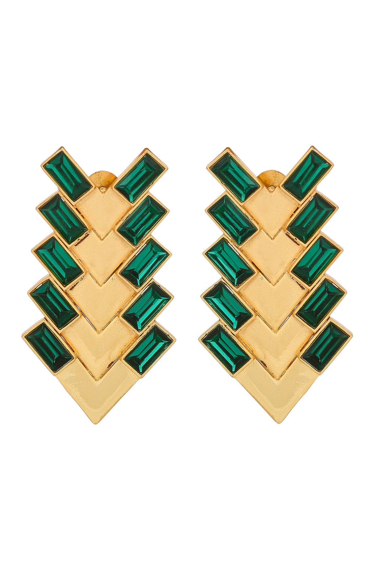Gold Plated Brass Green Swarovski Stud Earrings